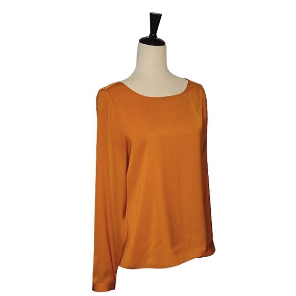 The Limited Burnt Orange Boatneck Split Back Long Sleeve Silky Blouse Size S - Picture 2 of 9